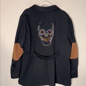 Sheryl Crow black riding jacket with rhinestone skull graphic NWT size 2X